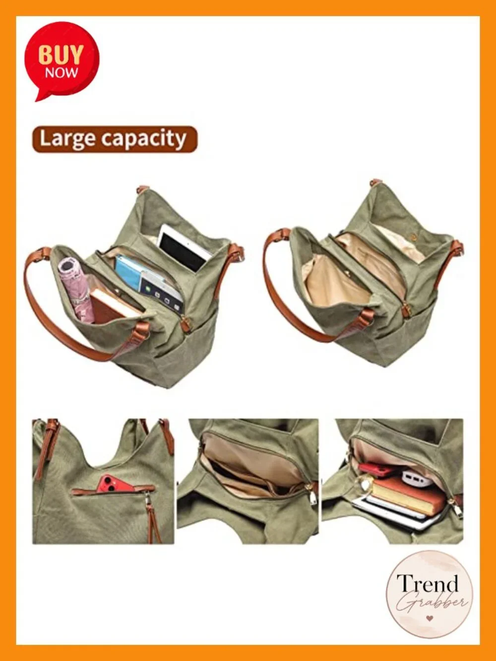Canvas Hobo Tote Multi Pocket Shoulder Bag Embroidered Ethnic Purse